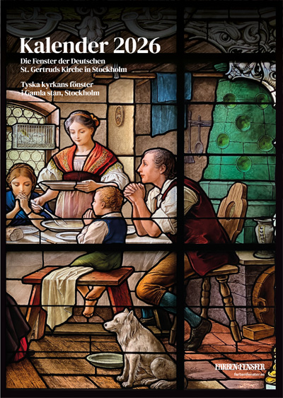 En väggkalender 2026 med framsidesbild från Tyska kyrkan i Gamla stan i Stockholm