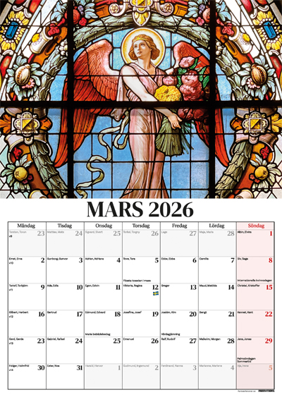 En väggkalender 2026 med månadsbild mars från Tyska kyrkan i Gamla stan i Stockholm