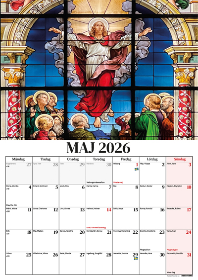 En väggkalender 2026 med månadsbild maj från Tyska kyrkan i Gamla stan i Stockholm