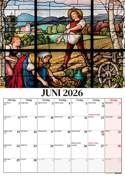 En väggkalender 2026 med månadsbild juni från Tyska kyrkan i Gamla stan i Stockholm