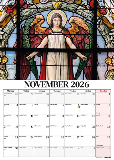 En väggkalender 2026 med månadsbild november från Tyska kyrkan i Gamla stan i Stockholm